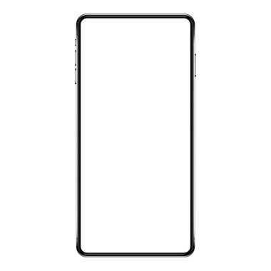 Boş ekranlı gerçekçi bir akıllı telefon modeli. Telefon beyaz arkaplanda izole edilmiş ve görüntüde kopya alanı var. Uygulama için modern cihaz, web sitesi reklamı. UI, UX tasarımı. Vektör illüstrasyonu.