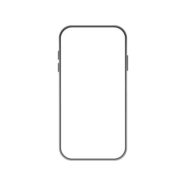 Boş ekran ile akıllı telefon modeli. Telefon beyaz arkaplanda izole edilmiş ve görüntüde kopya alanı var. Uygulama için modern cihaz, web sitesi reklamı. UI, UX tasarımı. Vektör illüstrasyonu.