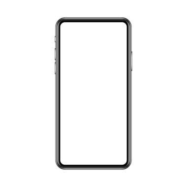Boş ekranlı gerçekçi bir akıllı telefon modeli. Telefon beyaz arkaplanda izole edilmiş ve görüntüde kopya alanı var. Uygulama için modern cihaz, web sitesi reklamı. UI, UX tasarımı. Vektör illüstrasyonu.