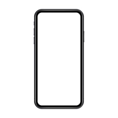 Boş ekranlı gerçekçi bir akıllı telefon modeli. Telefon beyaz arkaplanda izole edilmiş ve görüntüde kopya alanı var. Uygulama için modern cihaz, web sitesi reklamı. UI, UX tasarımı. Vektör illüstrasyonu.