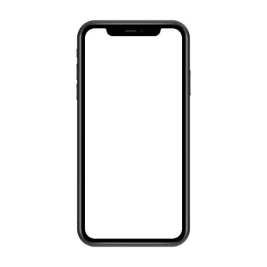 Boş ekranlı gerçekçi bir akıllı telefon modeli. Telefon beyaz arkaplanda izole edilmiş ve görüntüde kopya alanı var. Uygulama için modern cihaz, web sitesi reklamı. UI, UX tasarımı. Vektör illüstrasyonu.
