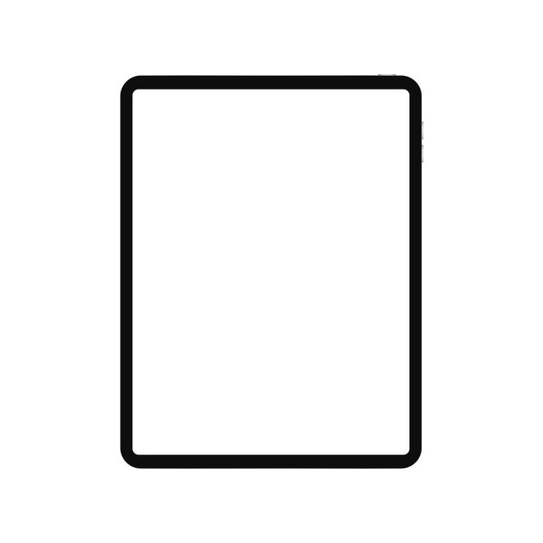 Макет планшета. Устройство Blacl с пустым белым экраном на белом фоне.