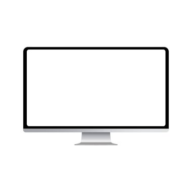 Gerçekçi bir bilgisayar modeli. Beyaz arkaplanda beyaz ekran ile izole edilmiş bilgisayar. Reklam için yeri olan vektör tasarımı ögesi.