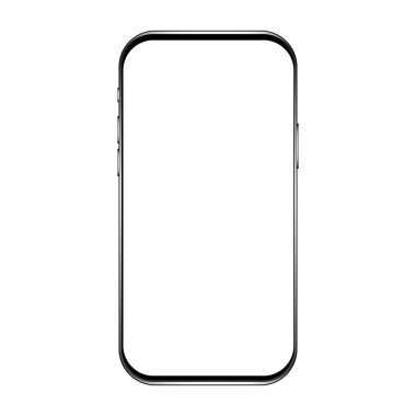 Boş ekranlı gerçekçi bir akıllı telefon modeli. Telefon beyaz arkaplanda izole edilmiş ve görüntüde kopya alanı var. Uygulama için modern cihaz, web sitesi reklamı. UI, UX tasarımı. Vektör illüstrasyonu.