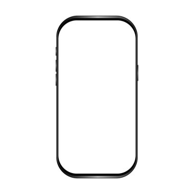 Boş ekranlı gerçekçi bir akıllı telefon modeli. Telefon beyaz arkaplanda izole edilmiş ve görüntüde kopya alanı var. Uygulama için modern cihaz, web sitesi reklamı. UI, UX tasarımı. Vektör illüstrasyonu.