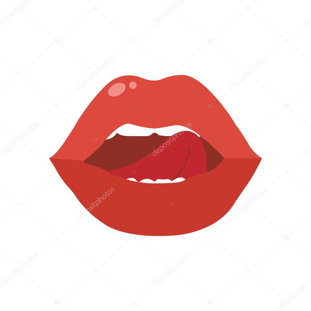 Lips illustration isolated on white background. Red lipstick. Vector bay. Woman mouth.