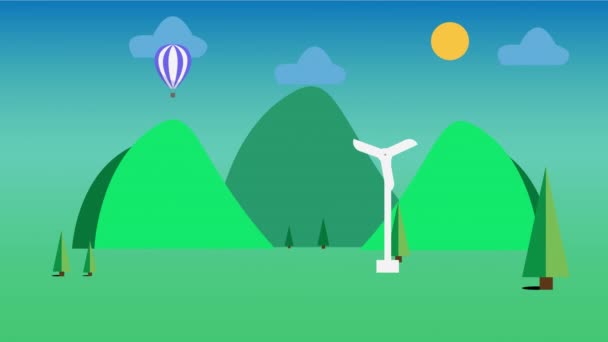 Green Energy Concept Animation Windmills Beautiful Mountain Landscape — Stock Video