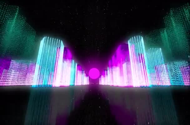 Città Neon Animata Con Sole Rosa Brillante Filmati Creativi Moderni — Video Stock