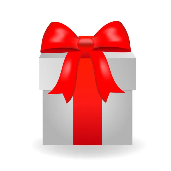 Weiße Geschenkschachtel Mit Roter Schleife Realistische Geschenkbox Isoliert Auf Weißem — Stockvektor