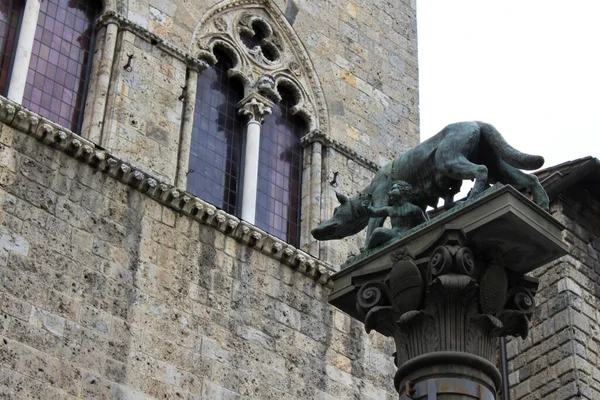 Heykel-Bir kurt Romulus ve Remus 'u besler. Siena İtalya