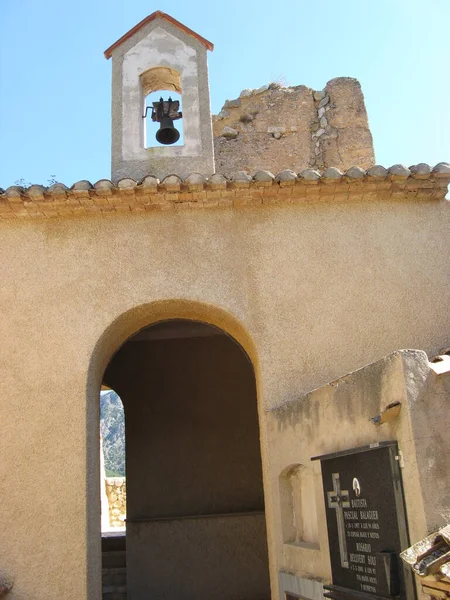 Old Ruined Church Building Bell Tower Guadlest Spain — Foto Stock