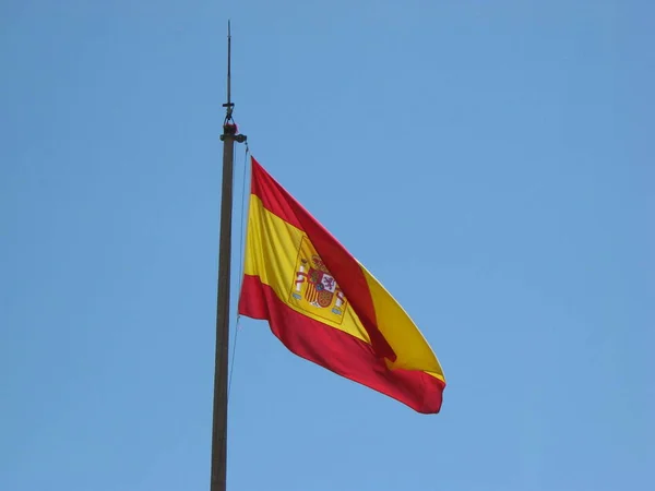 Spanish Flag Blue Sky Background Alicante Spain — Foto Stock