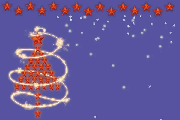 Fondo Postal Decorada Con Árbol Navidad Estrella Sobre Fondo Azul — Foto de Stock