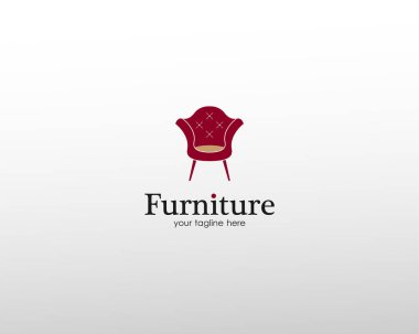 Mobilya logoları. Koyu kırmızı sandalye ikonu tasarımı. Beyaz arka plan. Şirket markaları ve grafik tasarımı için. Modern şablonlar. vektör illüstrasyonu