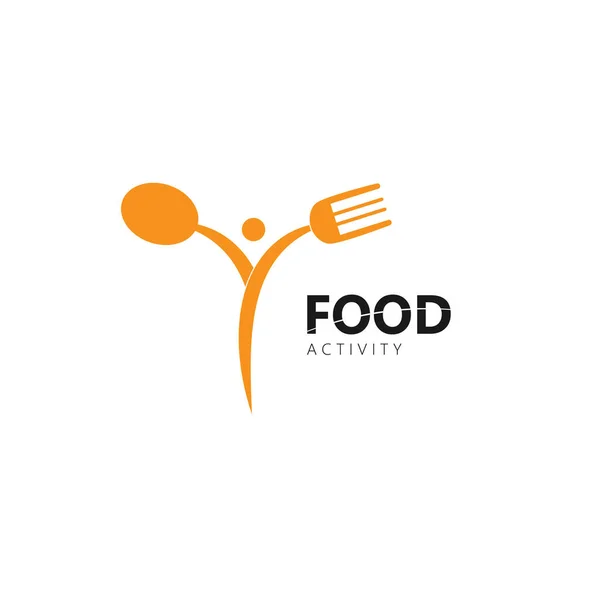 Logotipo Actividad Alimentaria Cubiertos Diseño Ilustración Personas Blanco Textura Naranja — Vector de stock