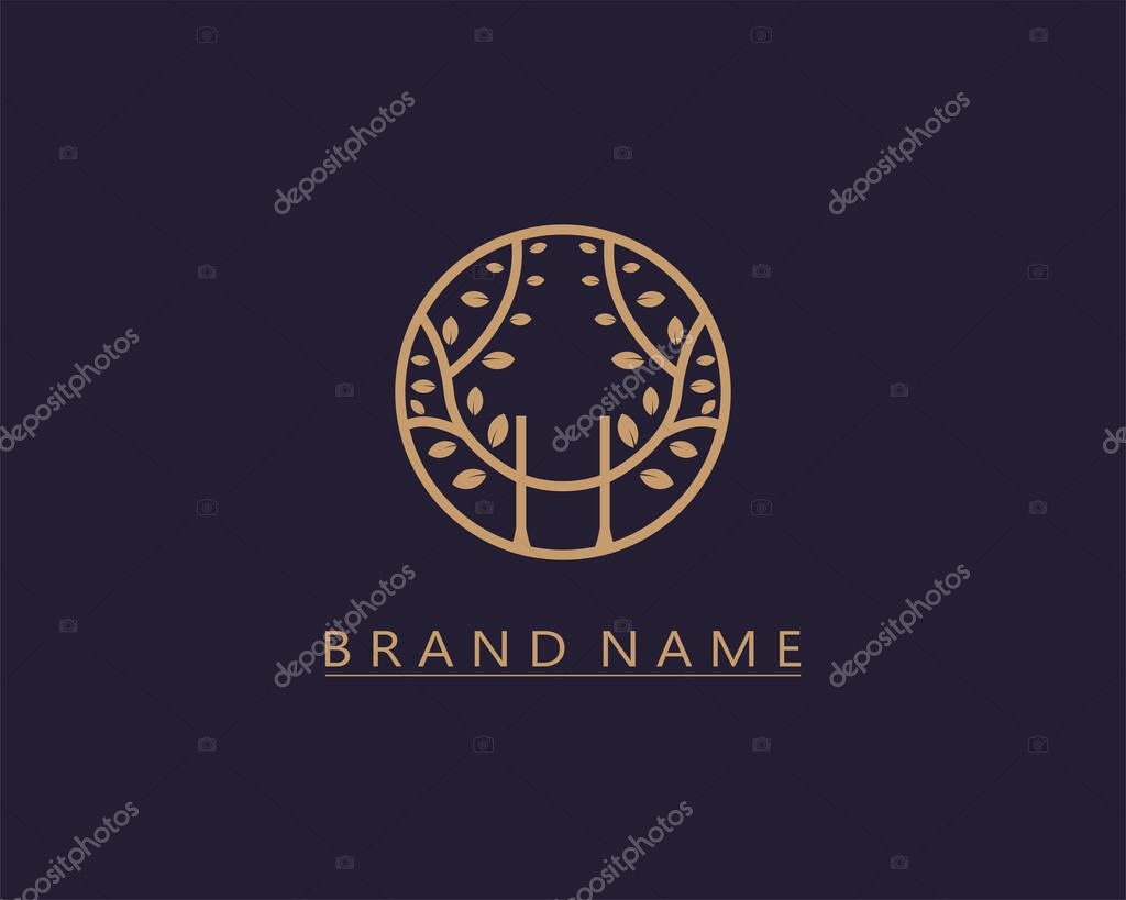 Logo initials letter H. logo of nature. elegant and luxurious gold texture. Design combination of letter H and nature tree. for the company's business brand. modern, simple and unique logo template.