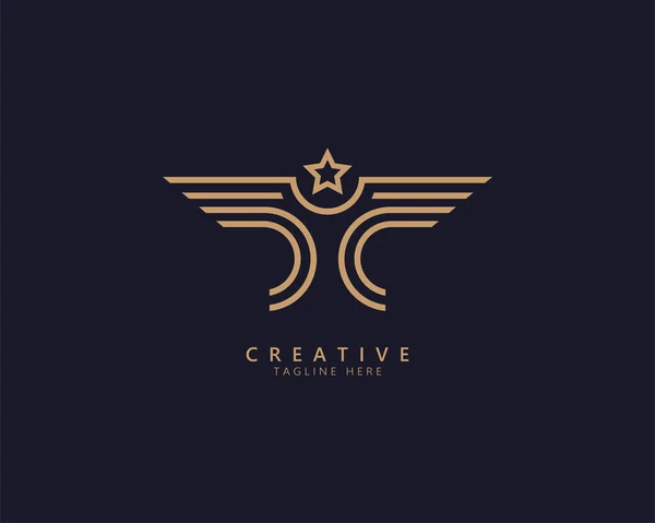 Logotipo Pássaro Estrela Dourada Design Pássaro Alado Com Cabeça Estrela — Vetor de Stock