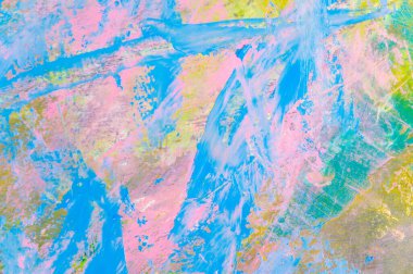 Renkli yaratıcı arkaplan: Ahşap bir palette yağlı boya kalıntıları, kısa odak, seçici bulanık