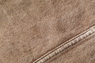 Kumaş grunge arka plan, gerçek pamuk kot, kahverengi, kırışıklıklar, yıpranmış, tuvale dikiş, kapat