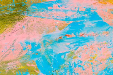 Renkli yaratıcı arkaplan: Ahşap bir palette yağlı boya kalıntıları, kısa odak, seçici bulanık