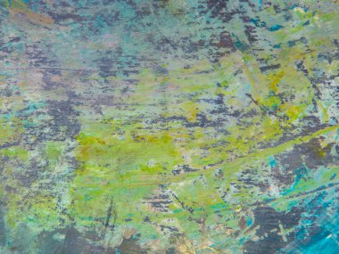 Renkli yaratıcı arkaplan: Ahşap bir palette yağlı boya kalıntıları, kısa odak, seçici bulanık