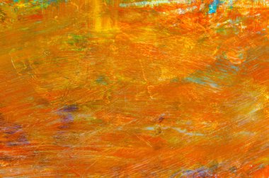 Renkli yaratıcı arkaplan: Ahşap bir palette yağlı boya kalıntıları, kısa odak, seçici bulanık