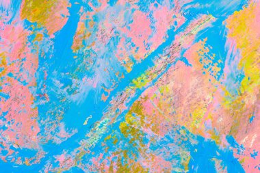 Renkli yaratıcı arkaplan: Ahşap bir palette yağlı boya kalıntıları, kısa odak, seçici bulanık