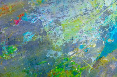 Renkli yaratıcı arkaplan: Ahşap bir palette yağlı boya kalıntıları, kısa odak, seçici bulanık