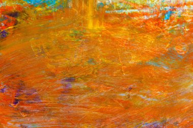 Renkli yaratıcı arkaplan: Ahşap bir palette yağlı boya kalıntıları, kısa odak, seçici bulanık