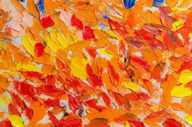 Soyut yaratıcı arkaplan: parlak yağlı boya çizgileri ve dokunuşları tonu ayarlamadan önce keten tuval üzerinde