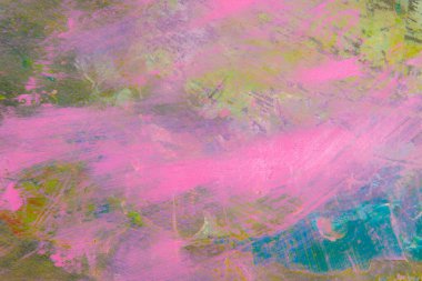 Renkli yaratıcı arkaplan: Ahşap bir palette yağlı boya kalıntıları, kısa odak, seçici bulanık