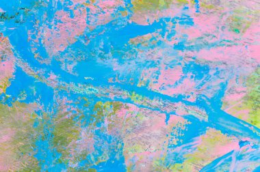 Renkli yaratıcı arkaplan: Ahşap bir palette yağlı boya kalıntıları, kısa odak, seçici bulanık