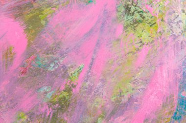 Renkli yaratıcı arkaplan: Ahşap bir palette yağlı boya kalıntıları, kısa odak, seçici bulanık