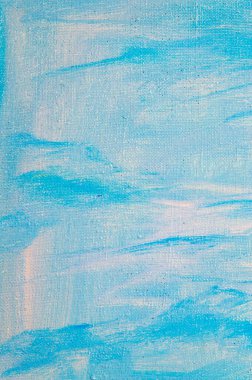 yaratıcı gökyüzü arkaplanı: renkli astar boya ile kaba bir tuval üzerinde bulutlu mavi cennetin geçici görüntüsü 