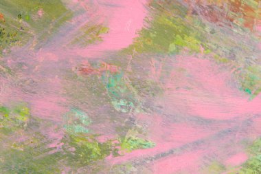 Renkli yaratıcı arkaplan: Ahşap bir palette yağlı boya kalıntıları, kısa odak, seçici bulanık