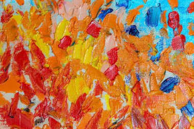 Soyut yaratıcı arkaplan: parlak yağlı boya çizgileri ve dokunuşları tonu ayarlamadan önce keten tuval üzerinde