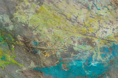 Renkli yaratıcı arkaplan: Ahşap bir palette yağlı boya kalıntıları, kısa odak, seçici bulanık