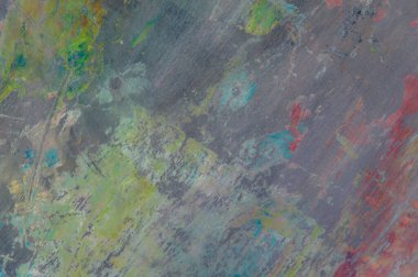 Renkli yaratıcı arkaplan: Ahşap bir palette yağlı boya kalıntıları, kısa odak, seçici bulanık