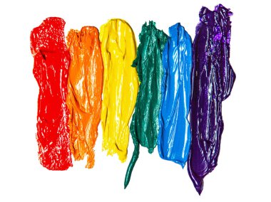 Beyazlar üzerinde izole edilmiş LGBT topluluğunun bir parçasını tasvir eden çok renkli boyalar. Kısa odaklan, bulanık. Geçici bir nesne, sanat eseri değil.. 