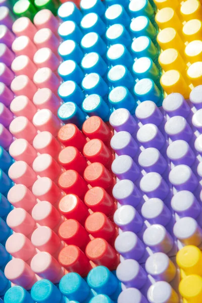 Fundo Infantil Plano Plástico Tijolos Multicoloridos Borrão Foco Seletivo — Fotografia de Stock