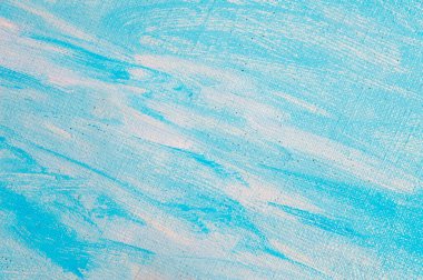 yaratıcı gökyüzü arkaplanı: renkli astar boya ile kaba bir tuval üzerinde bulutlu mavi cennetin geçici görüntüsü 