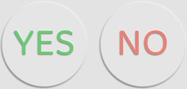 Neumorfizm evet ve hayır tuşları UI grafik seçeneği yeşil ve kırmızı harfli