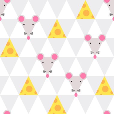 Fare ve peynir. Sorunsuz vektör desen. Vektör geometrik arka plan.