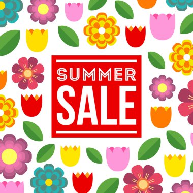 Yaz Satılık. Vektör yaz konsepti ile çiçek arka plan.