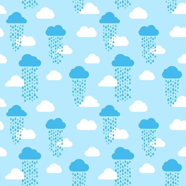 Patrón inconsútil de nubes y gotas de lluvia . — Vector de stock