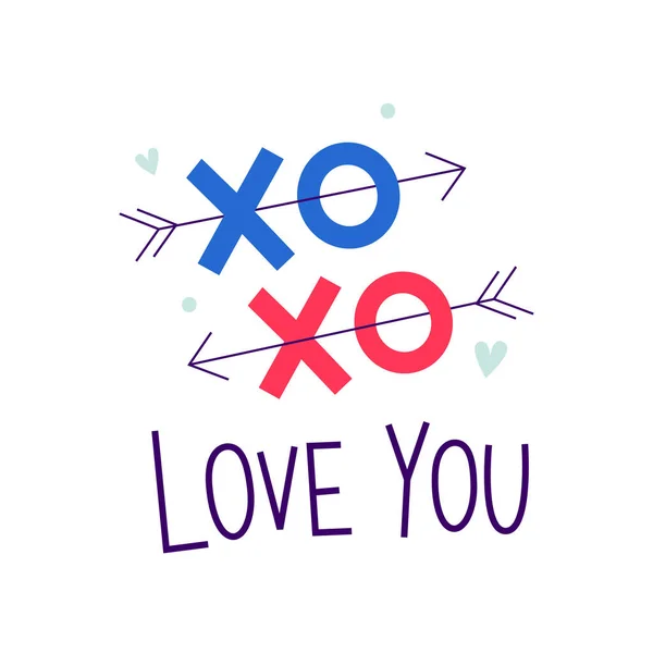 Liebe dich. XOXO. Valentinstag romantische Aufkleber. Plakatvorlage vom 14. Februar. Vektor-Illustration für Grußkarten. — Stockvektor