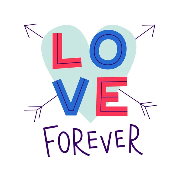 Αγάπη για πάντα. Χαρούμενη Ημέρα του Αγίου Βαλεντίνου διανυσματική εικόνα. Χαριτωμένη απεικόνιση με την καρδιά, βέλος και το γράμμα της αγάπης. — Διανυσματικό Αρχείο
