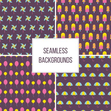 Dikişsiz desen vektör çizim ayarlayın. Şemsiye, balon,