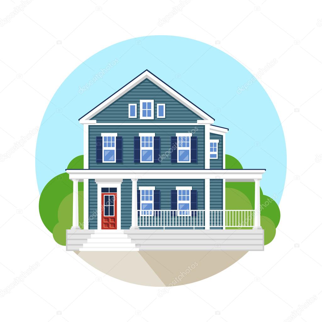 Beautiful residential house. Vector flat illustration.