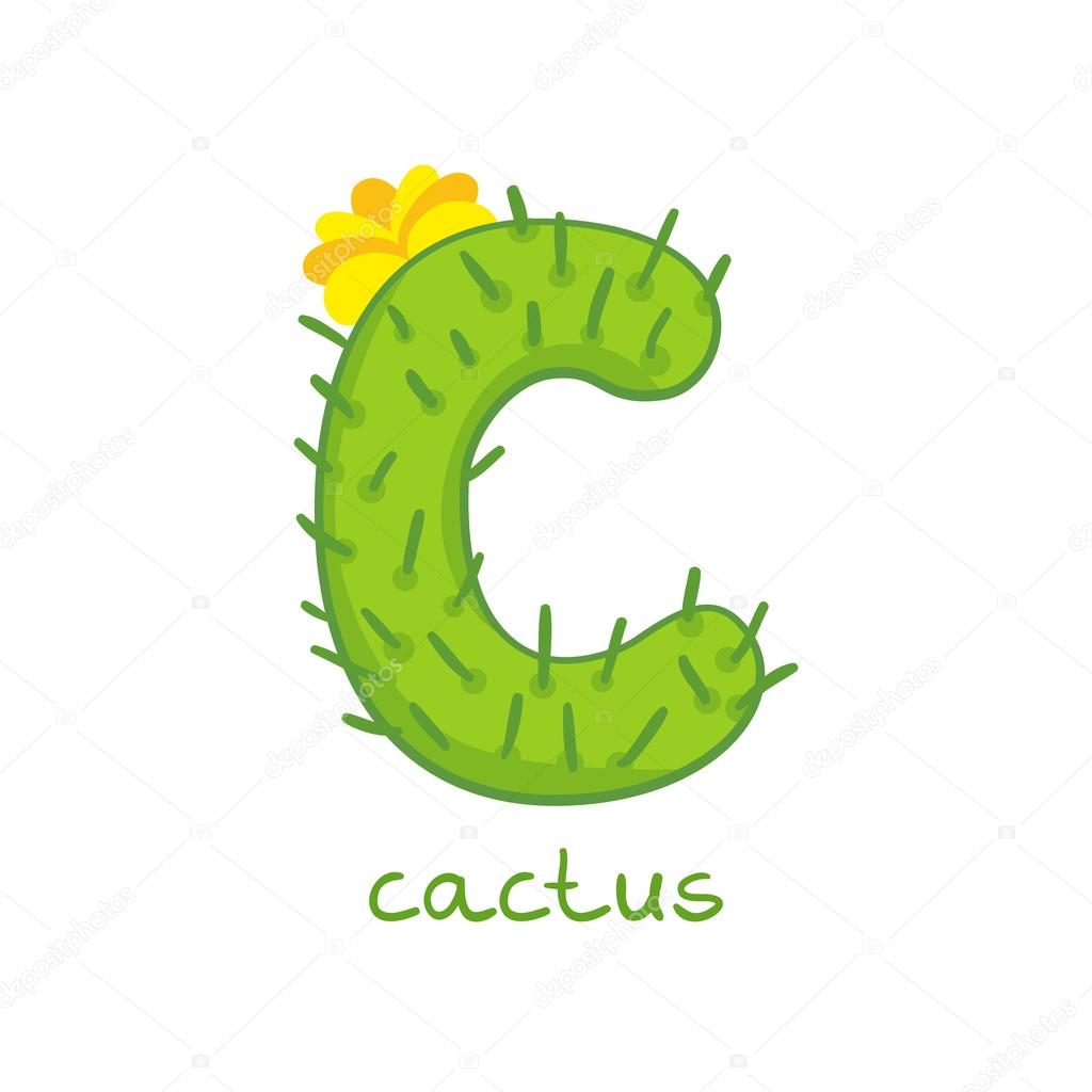 Letter C in the form of a cactus. Design element is perfect for logos, icons, children's alphabet and play.